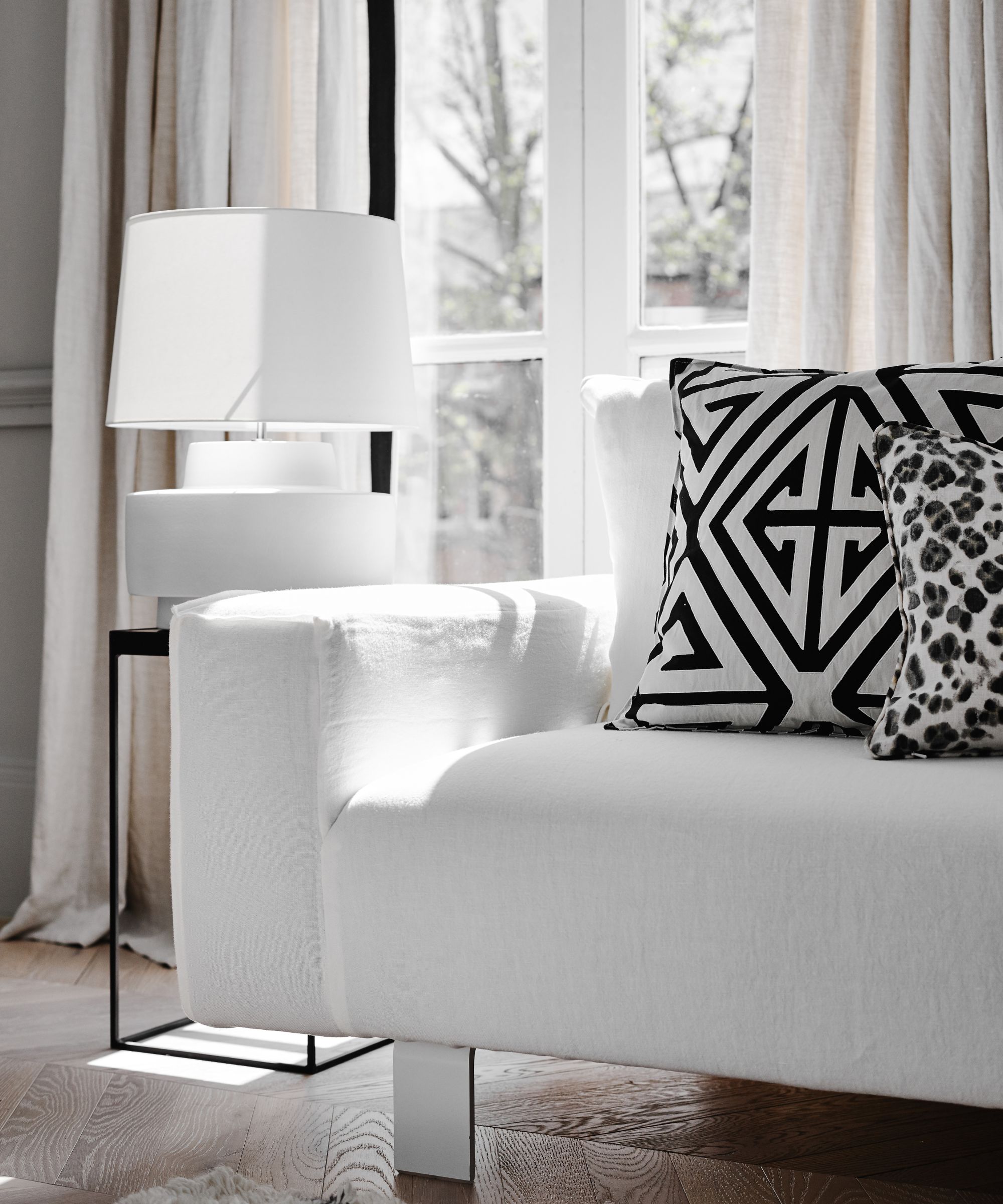 White living room with black accents