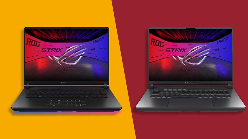 Asus ROG Strix G16 vs Asus ROG Strix SCAR 16 against a TechRadar background