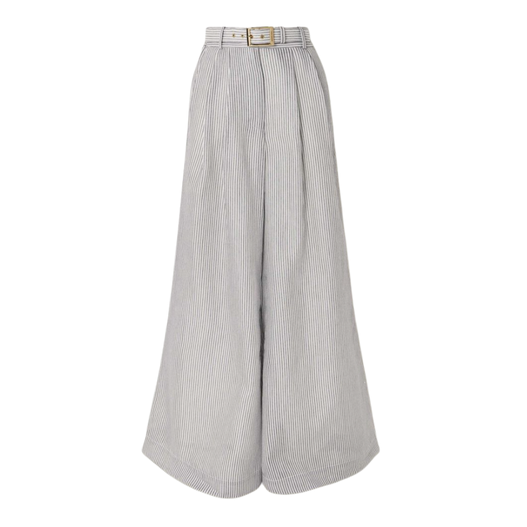 ZIMMERMANN, Belted Striped Cotton and Silk-Blend Wide-Leg Pants