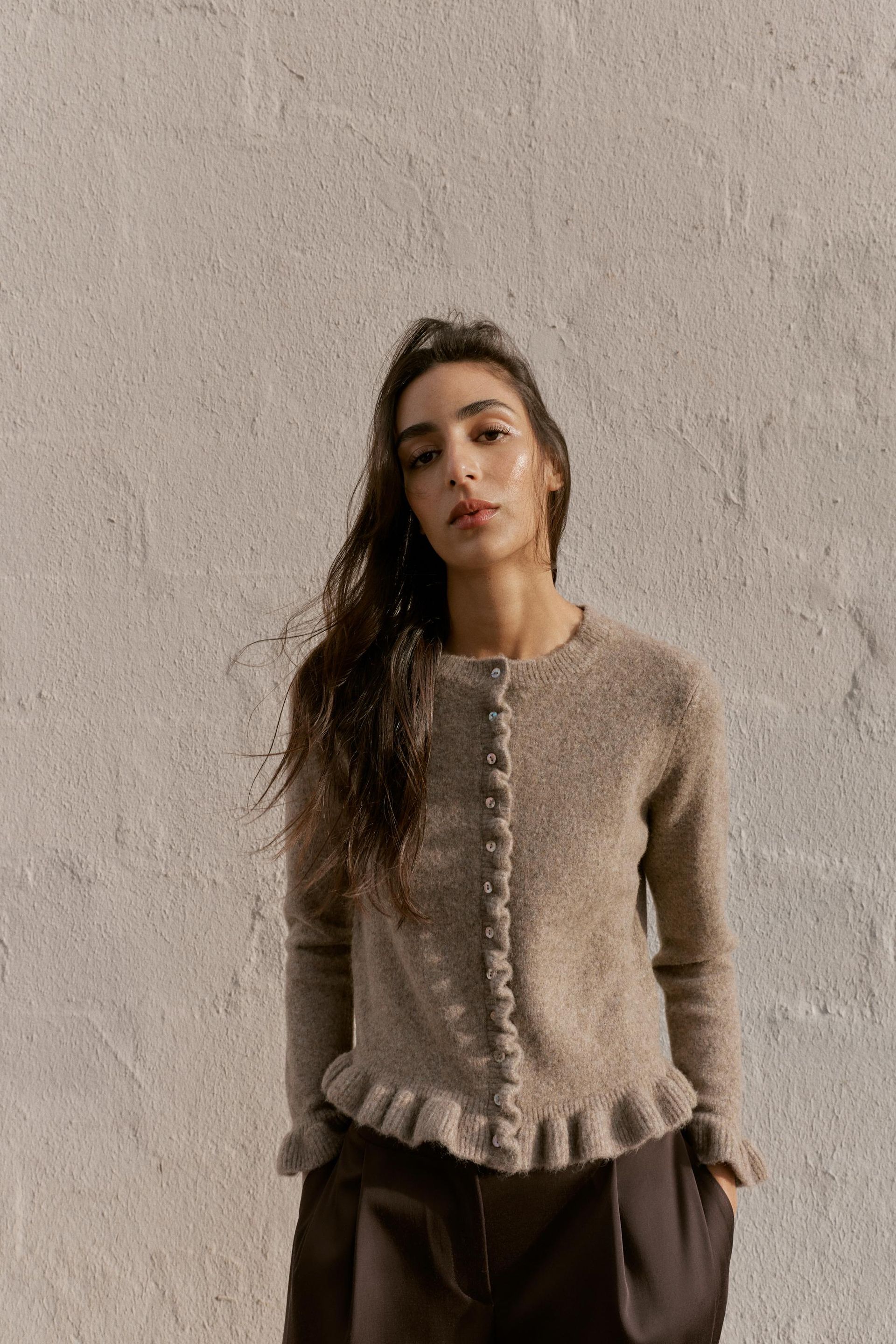 Knit Cardigan With Ruffle Trims
