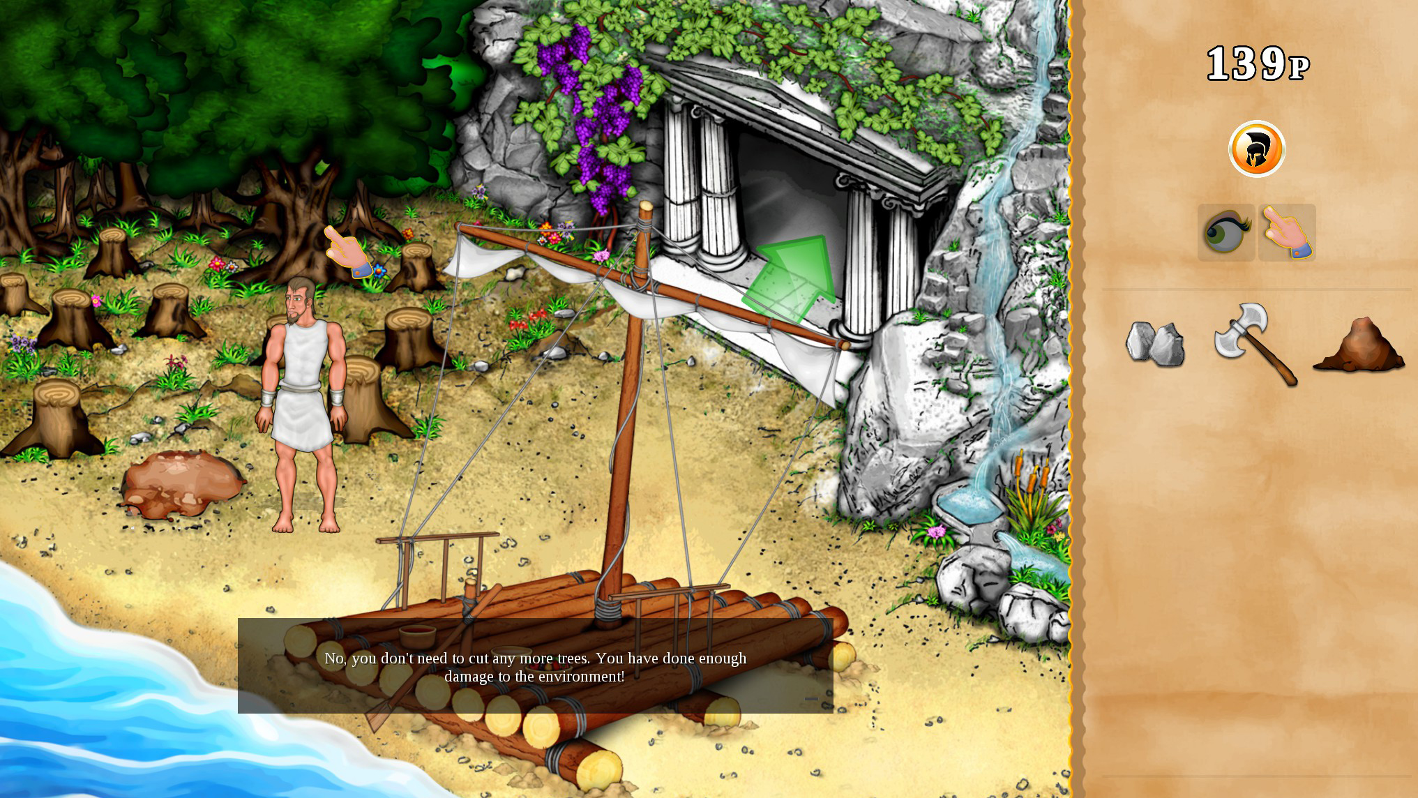 Odysseus building a raft