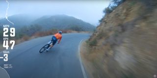 Tom Pidcock strikes pedal while descending Tuna Canyon in LA