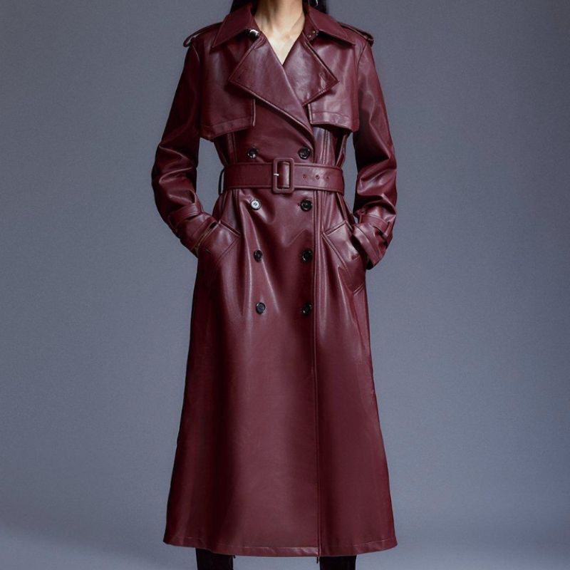 Karen Millen, Tailored Faux Leather Belted Trench Coat
