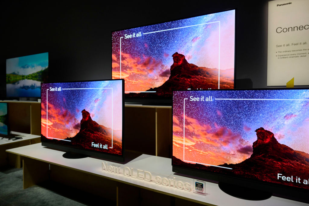 Panasonic OLED series televisions during the 2025 CES event in Las Vegas, Nevada.