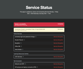 The service status of the university's online systems