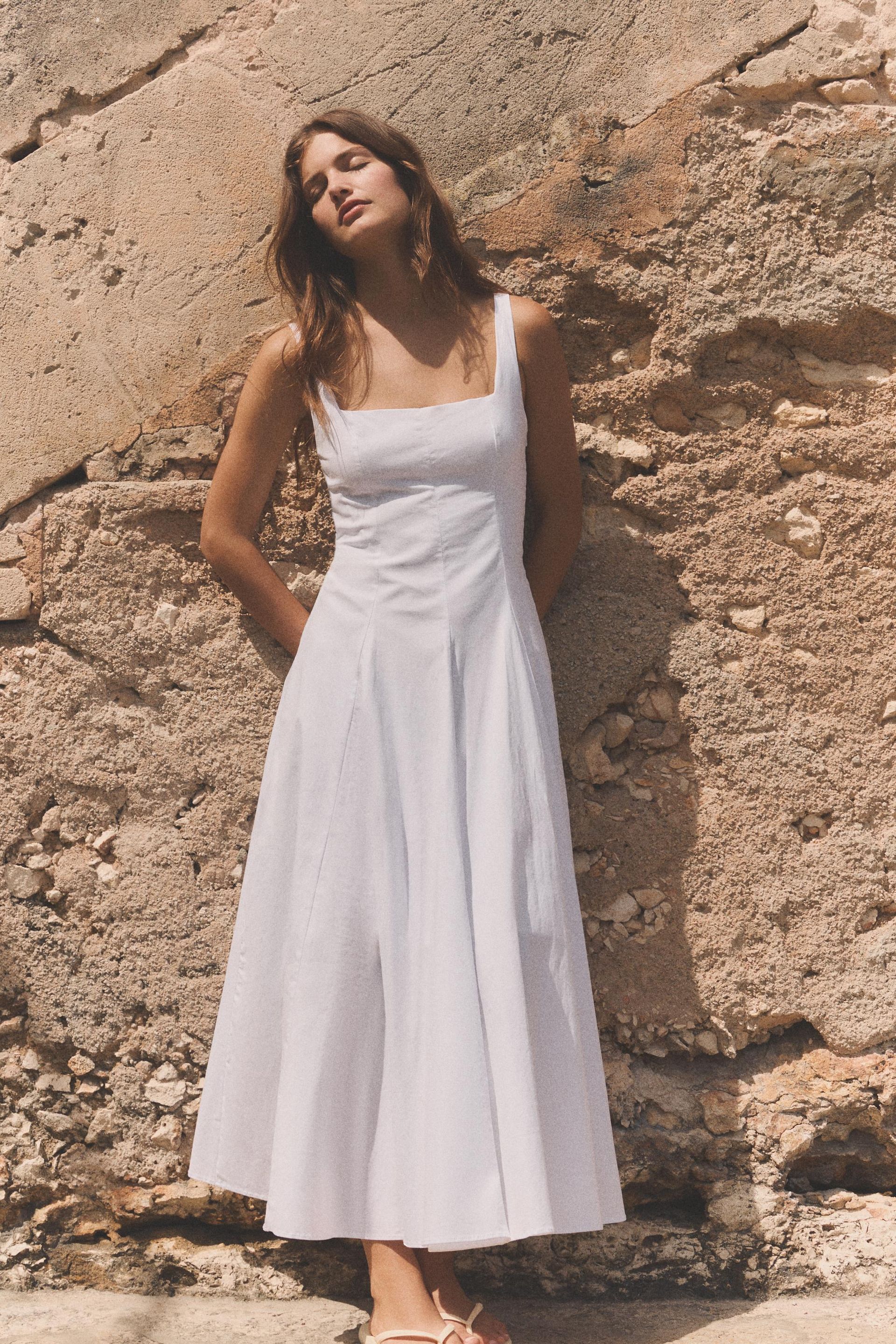 Poplin Godet Midi Dress