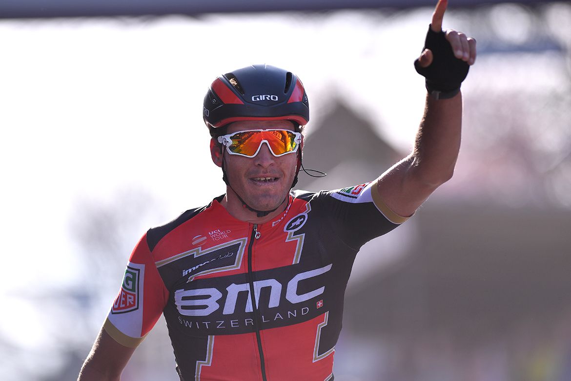 Greg Van Avermaet celebrating his first career Gent-Wevelgem win