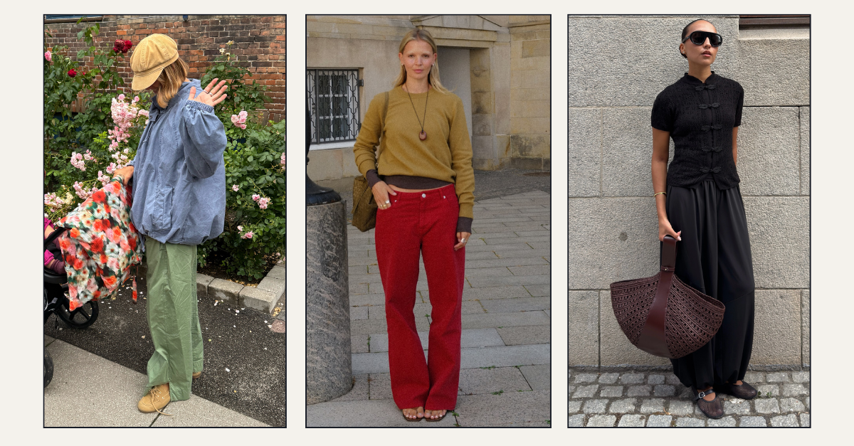 Influencers Amalie Nielsenn, Hollie Mercedes and Ingrid Edvinsen wearing 2026 trouser trends. 
