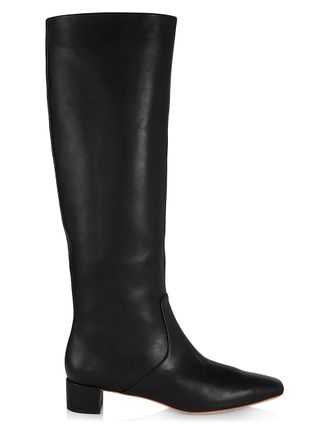Black pointed-toe heeled boots