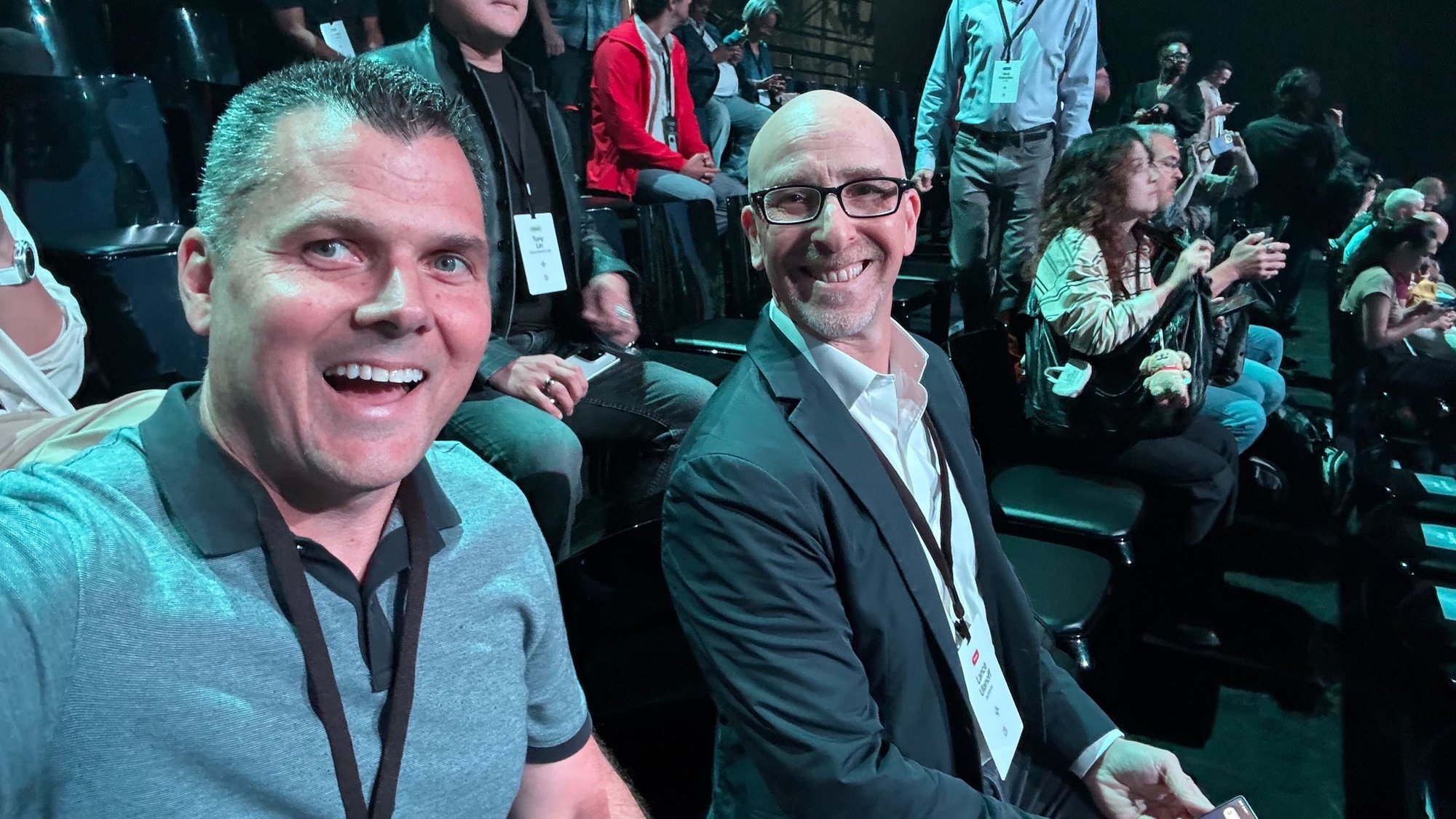 Mark Spoonaeur and Lance Ulanoff at Google event