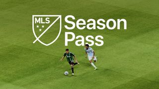 two football players on a football pitch with the logo for MLS Season Pass superimposed in white