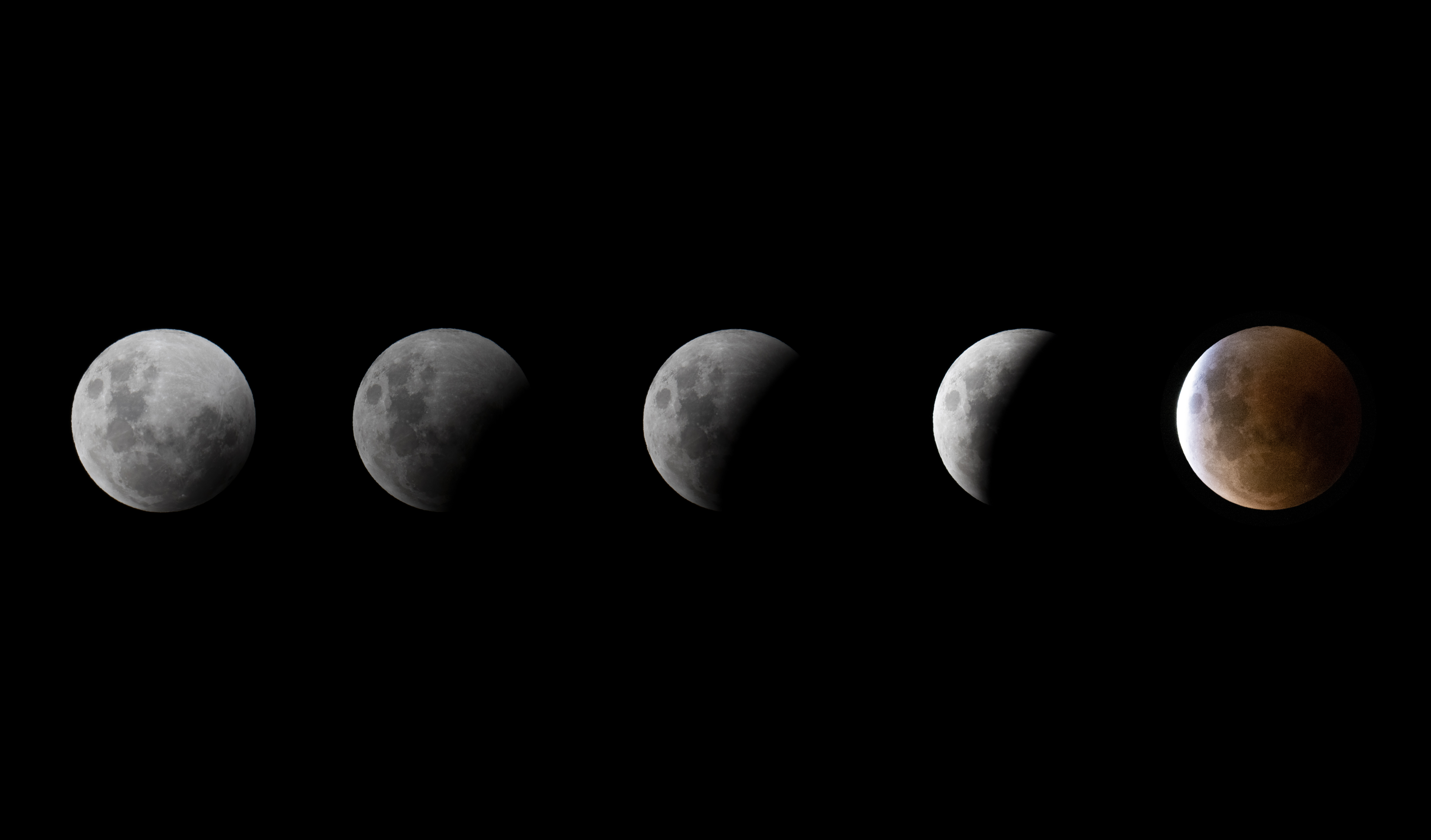 A composite image shows several stages of the blood moon while it was being eclipsed by Earth's shadow on Nov. 8, 2022. The individual images were snapped in Christchurch, New Zealand. (Photo by Sanka Vidanagama/NurPhoto via Getty Images)
