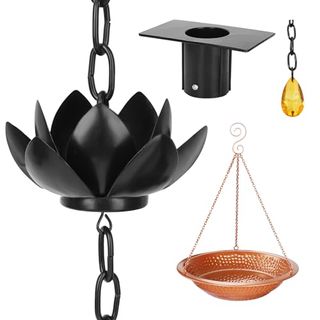 Rifachua 8.5ft Lotus Rain Chain for Gutters Downspouts Outside With Rain Chain Basin for Gutter Rain Chain Copper