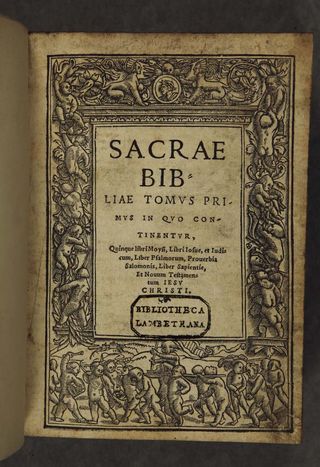 The Latin title page of the 1535 Bible.