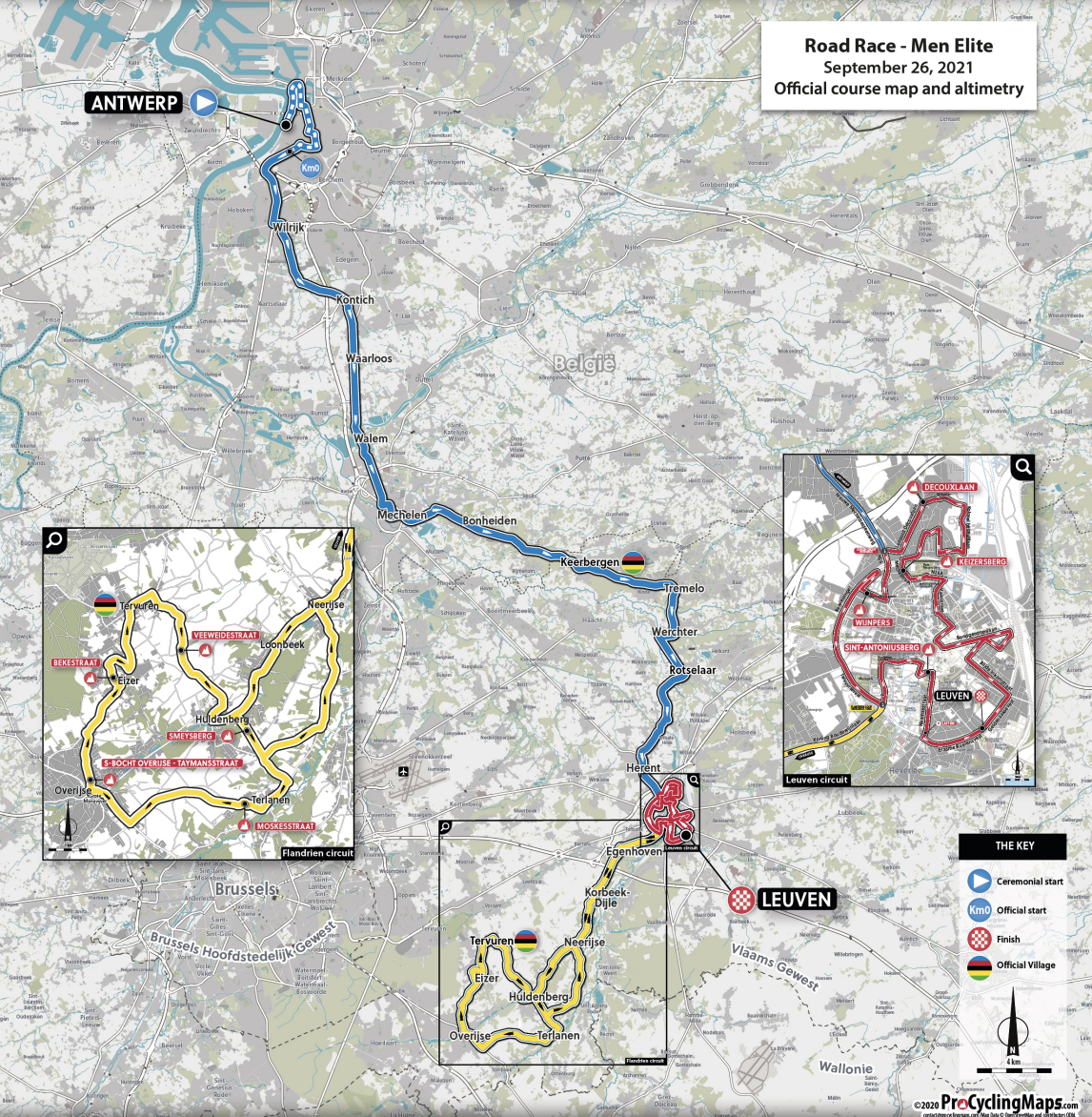 Road race map for elite men at 2021 UCI Road World Championships