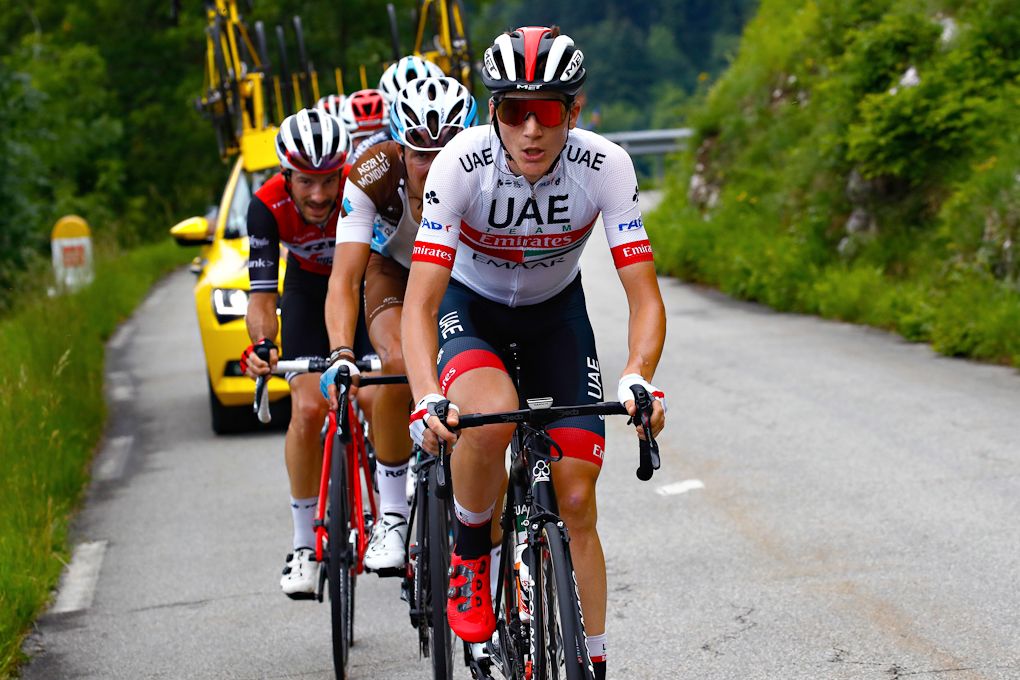 Edward Ravasi (UAE Team Emirates) leads the break during stage 7 at Dauphine