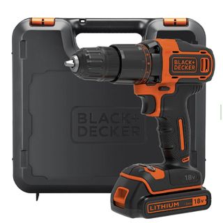 black and orange cordless drill with black carrying box