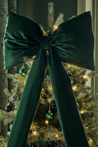 Next Green Velvet Christmas Bow Tree Topper