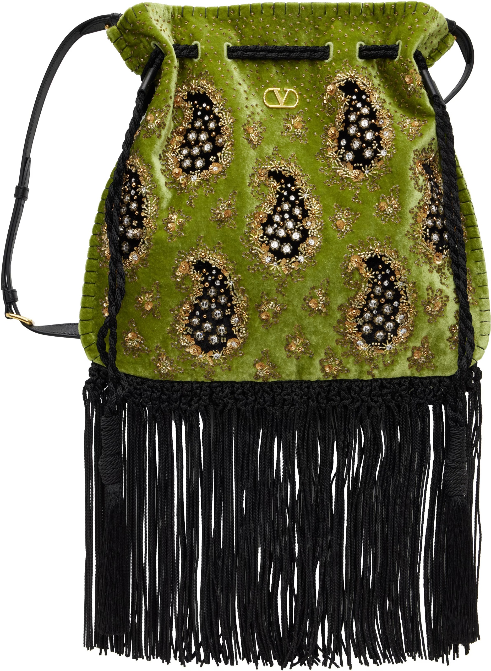 Valentino, Green Nellc&ocirc;te Alice Embroidered Fringe Bag
