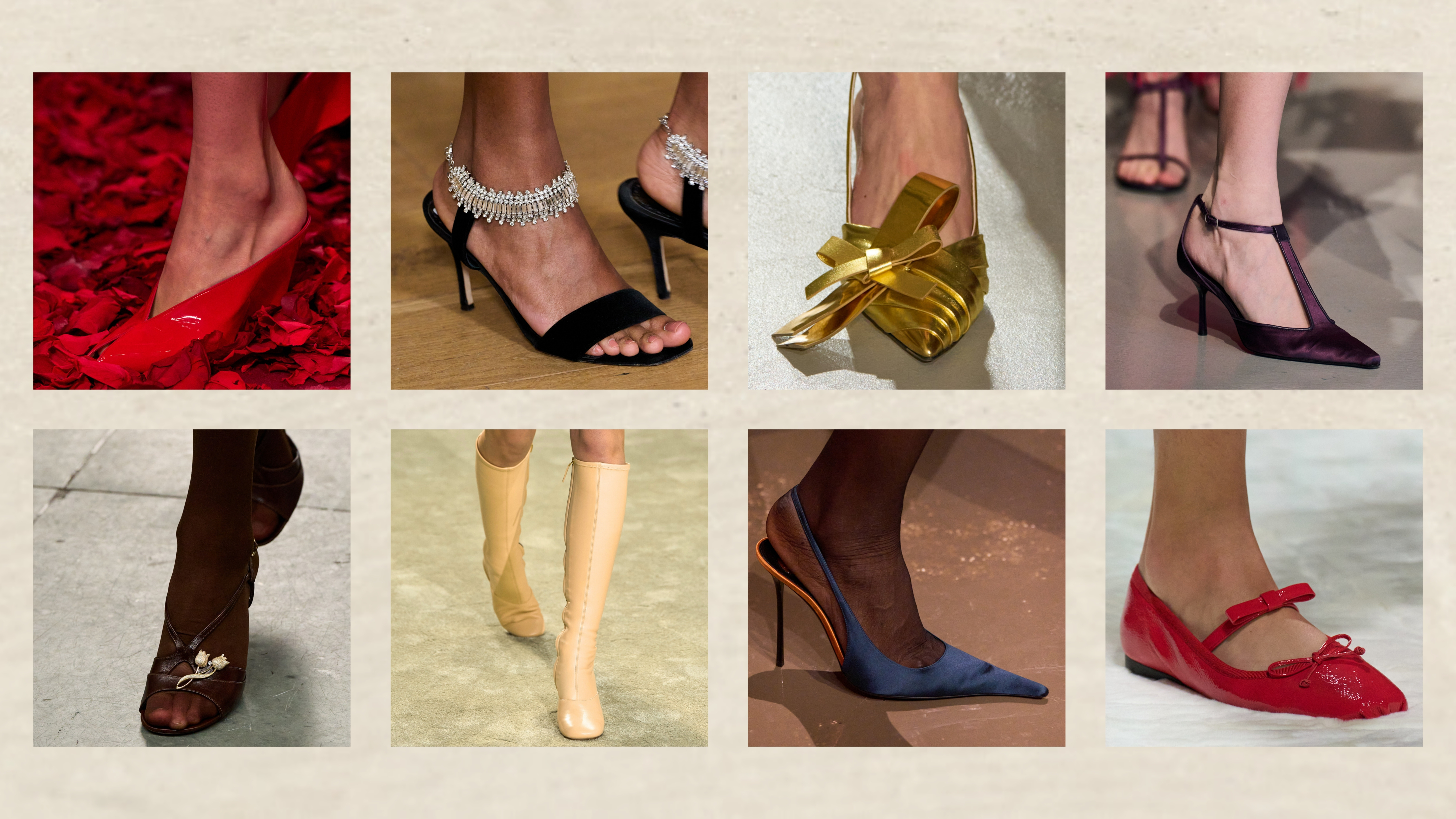 A selection of autumn 2025&#039;s biggest shoe colour trends., as seen on the runway