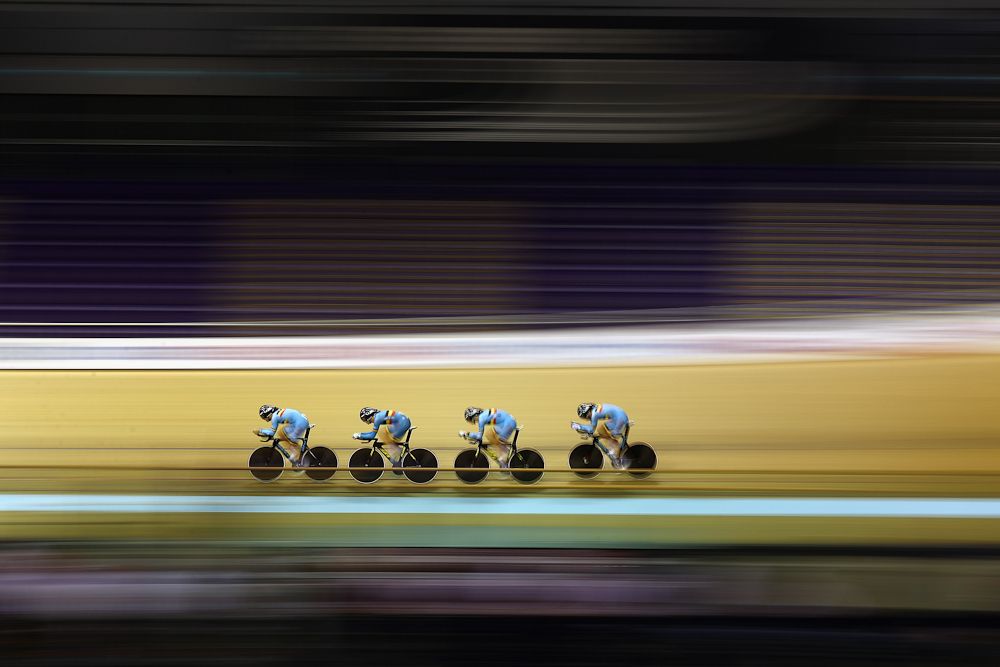 The Belgium team of Kenny de Keteke, Moreno de Pauw, Lindsay de Vylder and Robbe Ghys in action during the Men's Team Pursuit