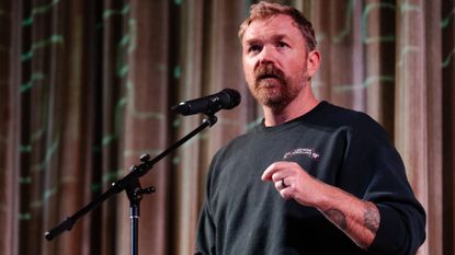 U.S. senatorial candidate from Maine Graham Platner speaks at a town hall at the Leavitt Theater on October 22, 2025 in Ogunquit, Maine
