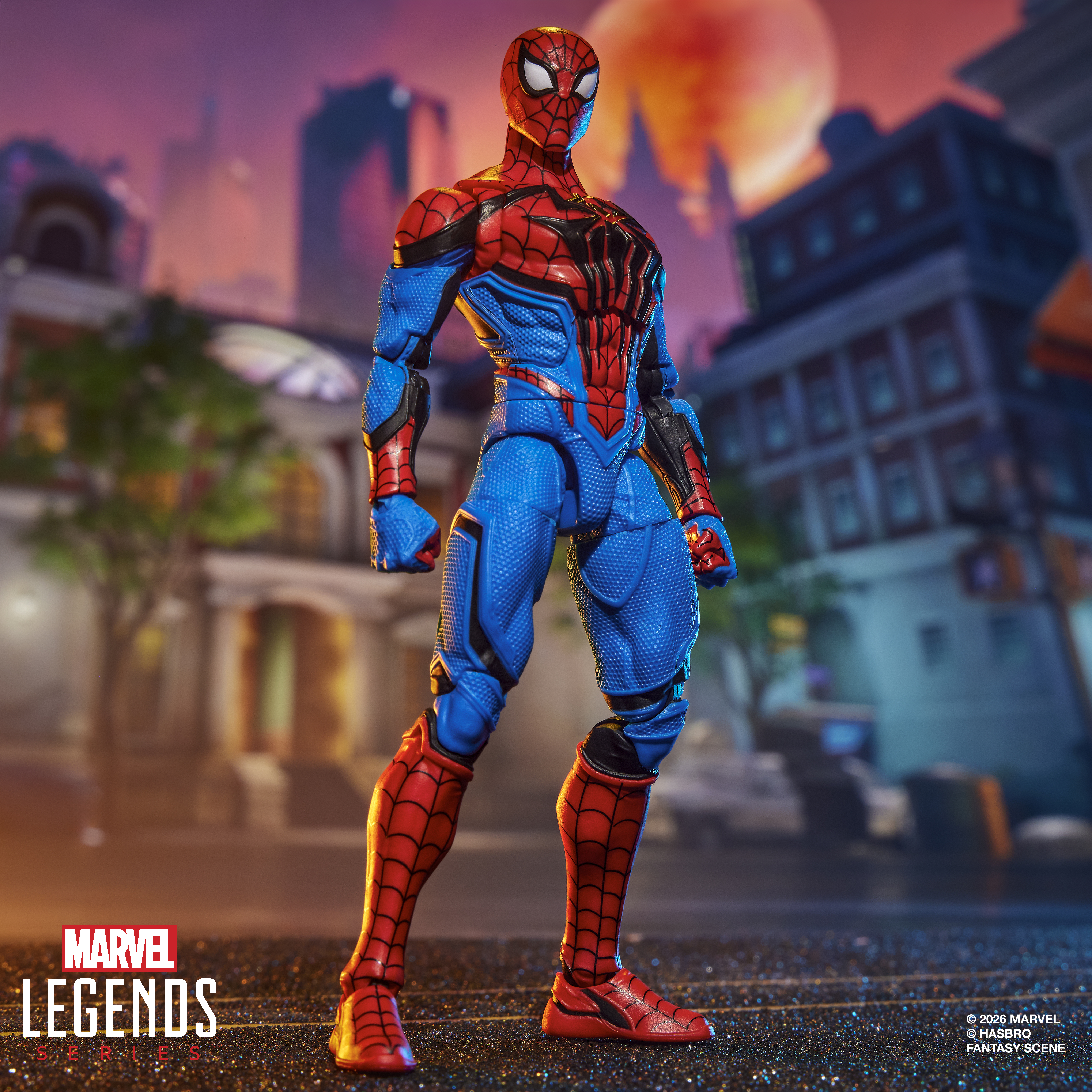 Marvel Rivals Spider-Man action figure posed against a colorful background