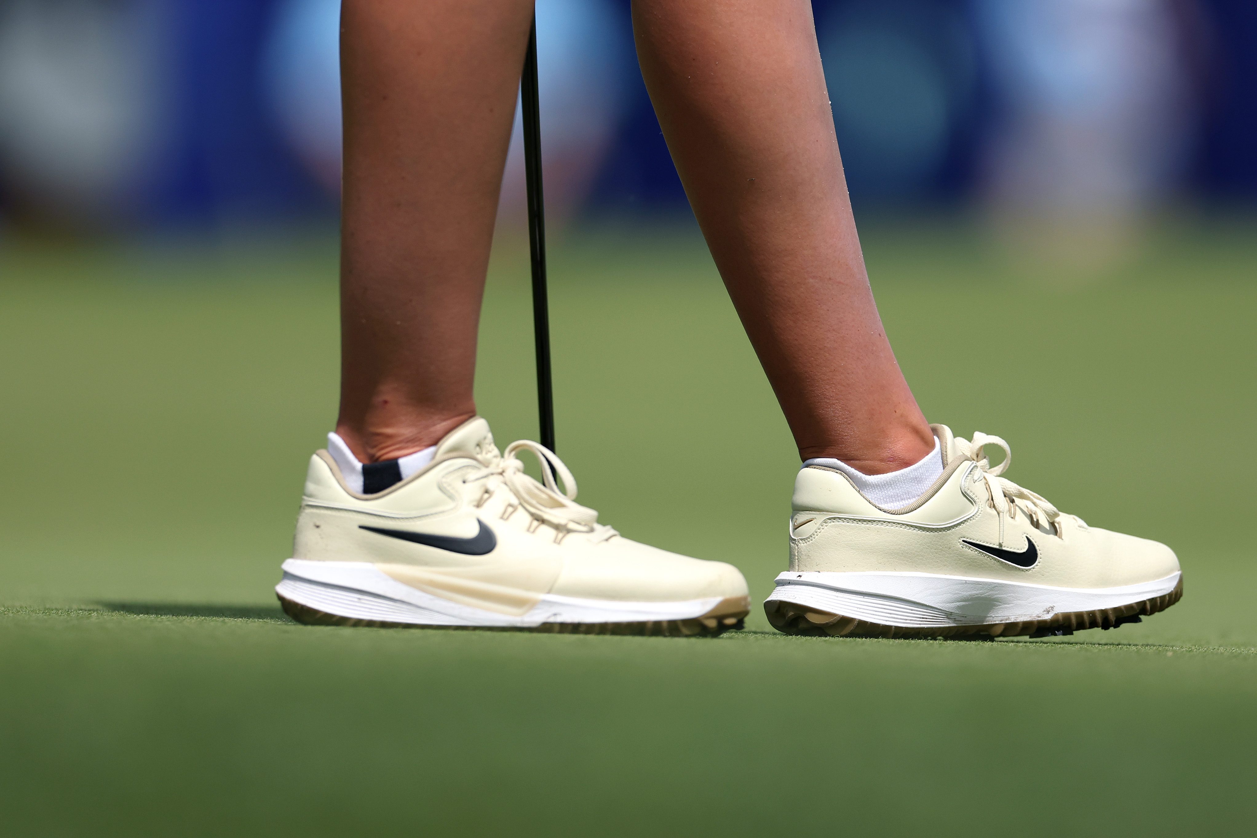 A detailed view of the shoes worn by Nelly Korda on the 14th green during the first round of The Chevron Championship