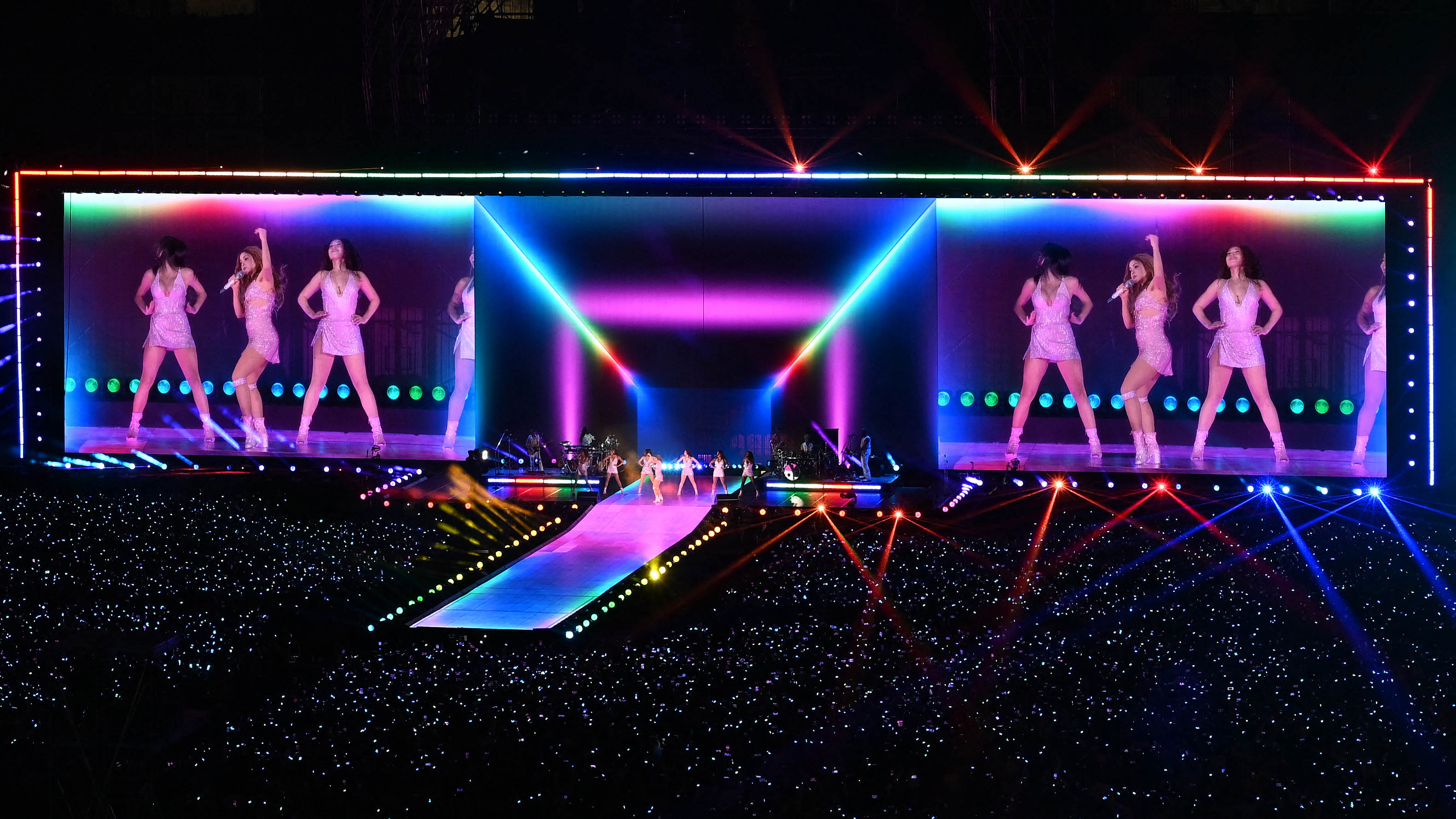General view as Colombian singer Shakira performs during a free concert at Zocalo square in Mexico City on March 1, 2026. (Photo by YURI CORTEZ / AFP via Getty Images)