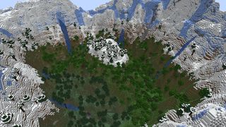 Minecraft seeds - a mountain inside a valley ringed by even bigger mountains