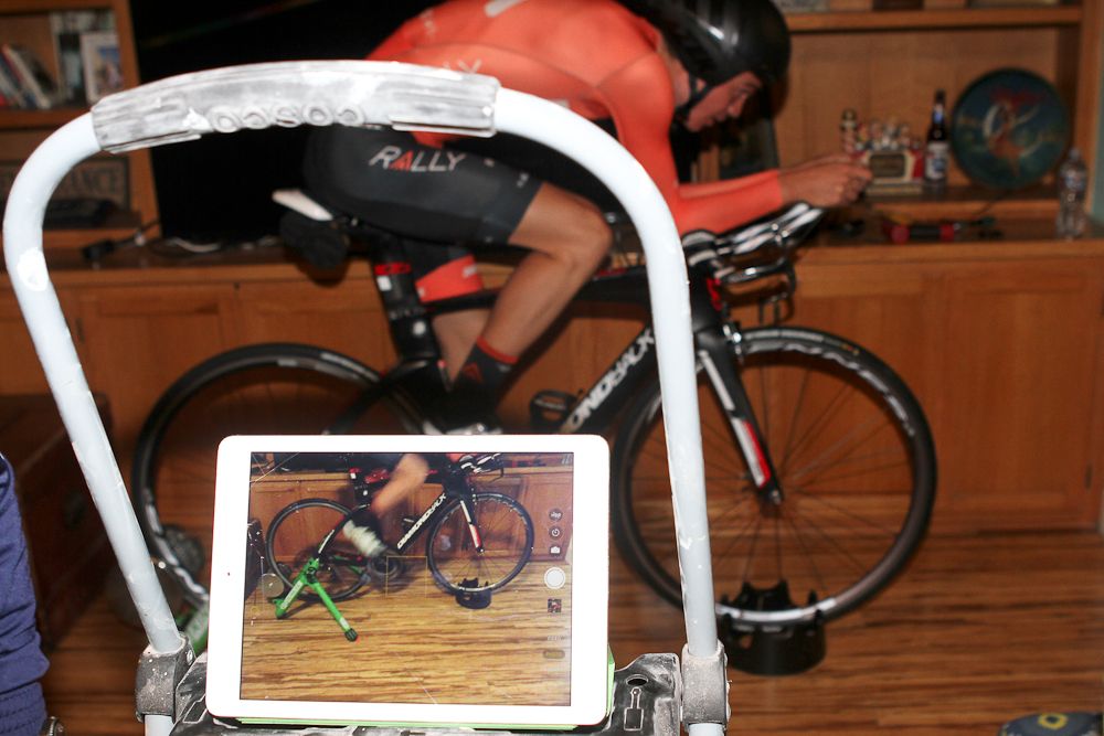 Rally Cycling's Sepp Kuss works on his time trial position at the team's recent training camp.