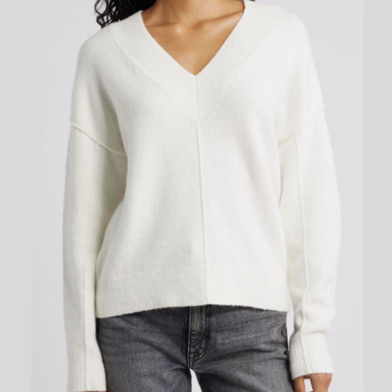 white v-neck sweater