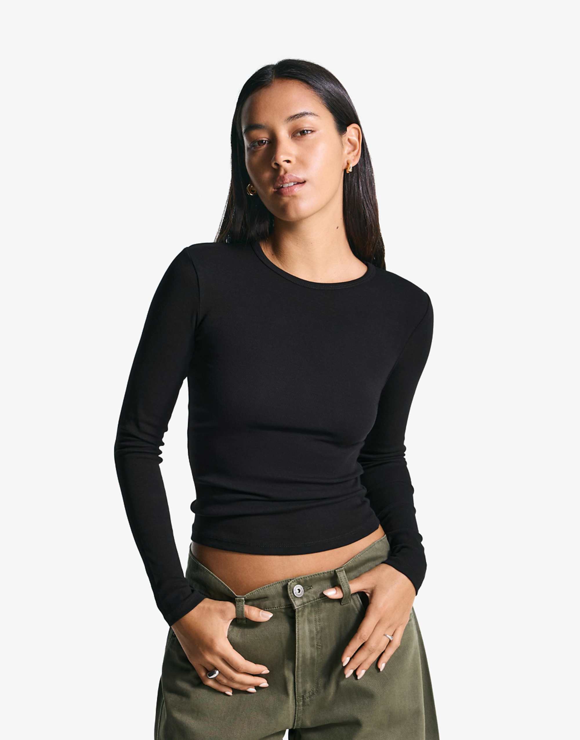 Bershka Long Sleeve Top in Black