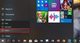 Windows 10 restart option