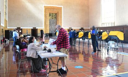 People vote in Union Station in downtown Los Angeles.