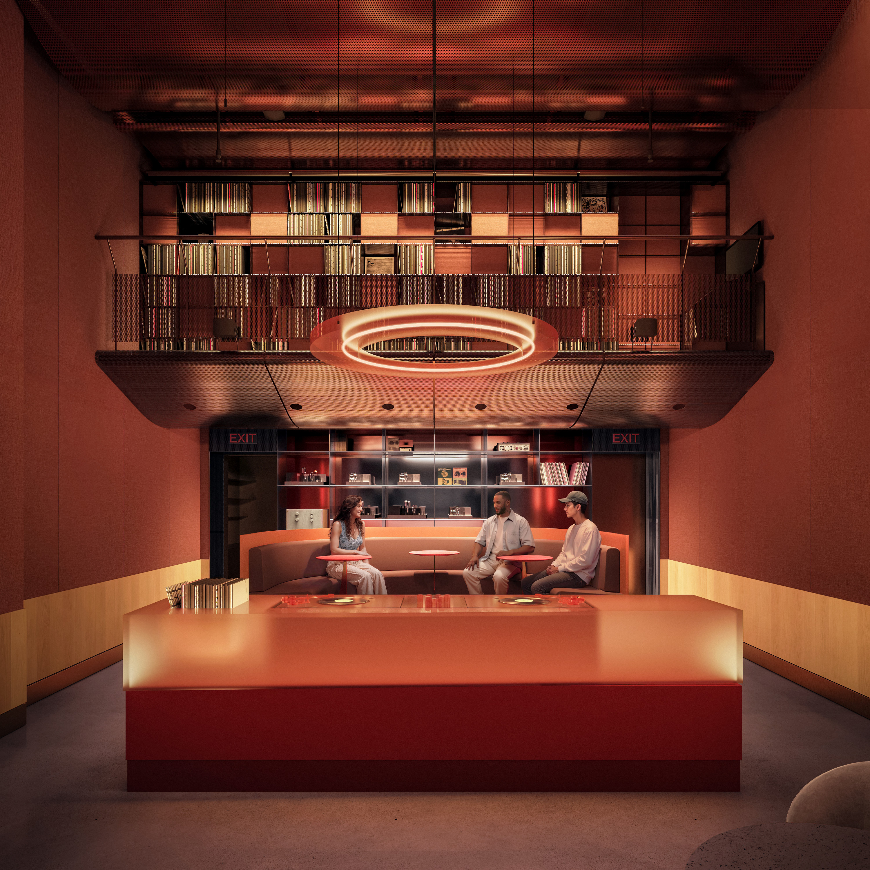 A render of the DJ station in one of the main spaces at Stylus