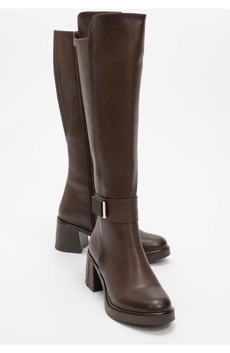 Moreni Stretch Buckle Block Heel Knee High Boot
