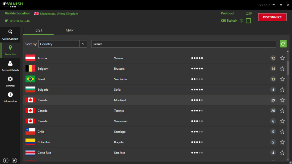 IPVanish Server List Windows App
