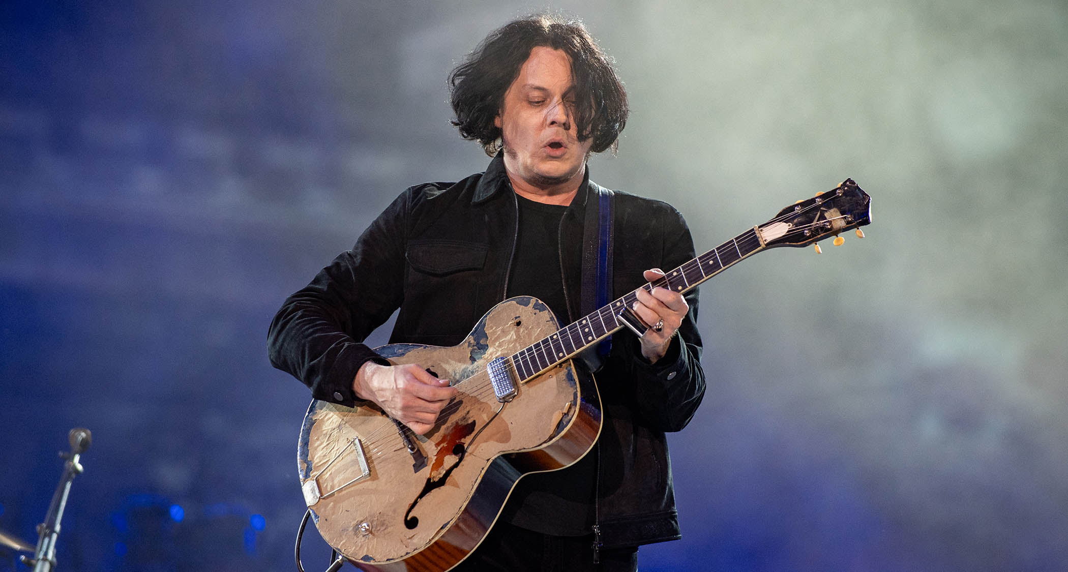 Jack White plays his early-'60s Kay K6533 archtop hollowbody with its single Kay &ldquo;cheese grater&rdquo; single-coil pickup  onstage in 2024.