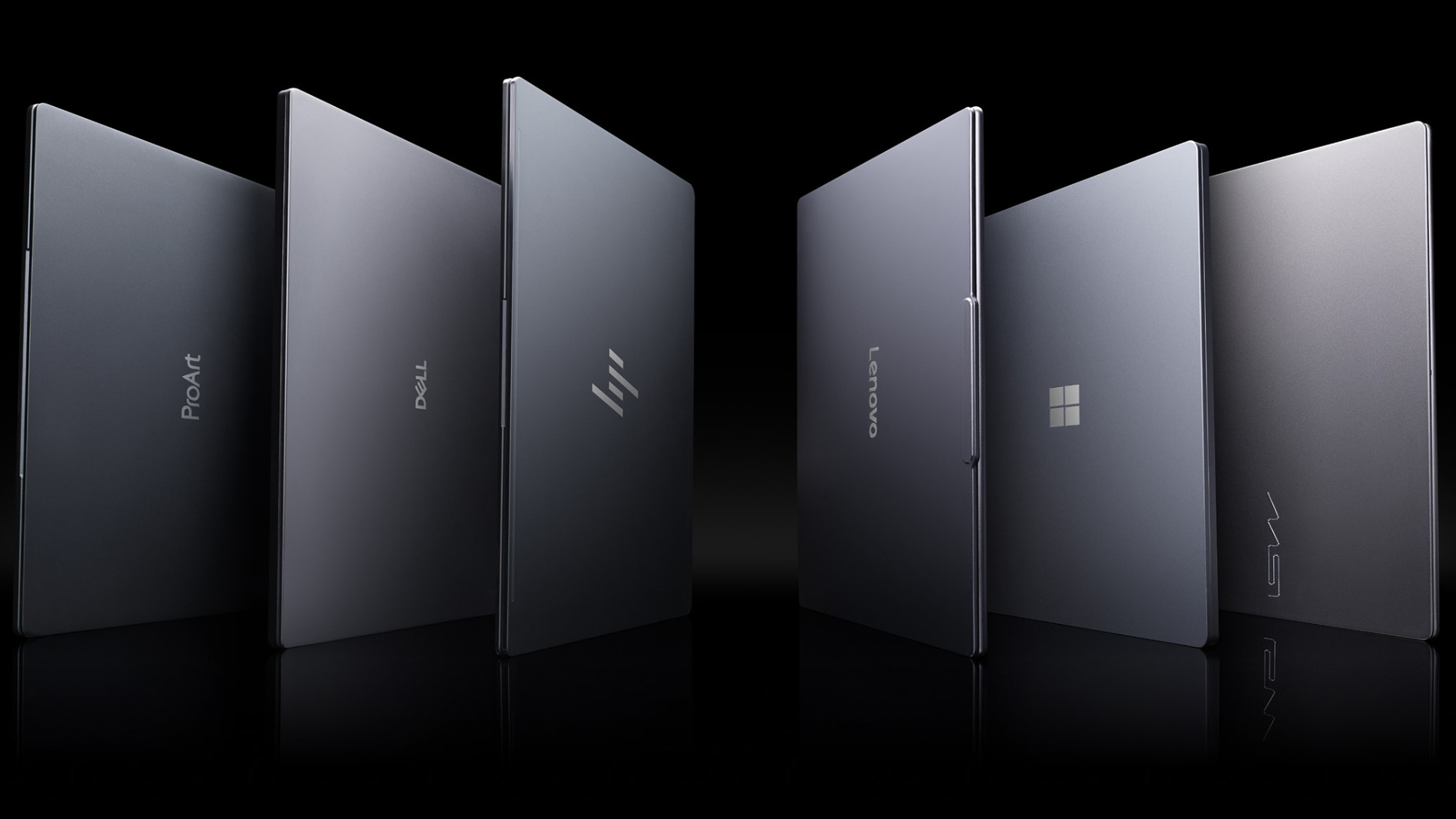 Six Nvidia RTX Spark laptops from various notebook makers, shown against a dark background