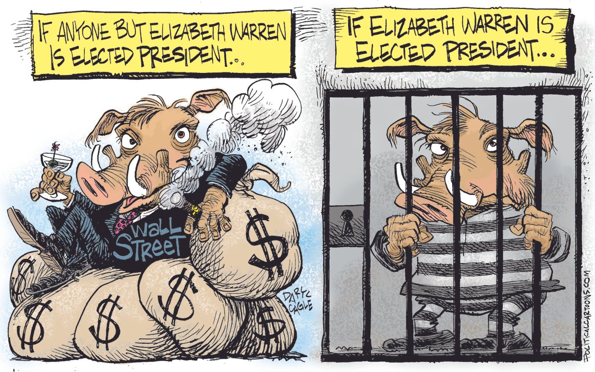 Political Cartoon Us Elizabeth Warren Wall Street Wart Hogs Jail Time The Week