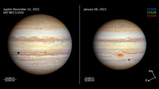 Jupiter's Great Red Spot is at its smallest, while the vortex street is growing, images taken by the Hubble Space Telescope reveal.