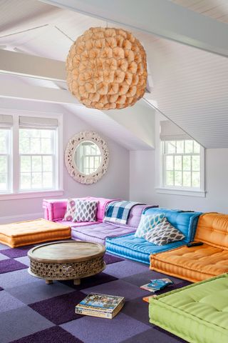 Colorful floor sofa in a playroom
