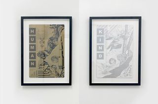 Tristan Eaton's open edition "Human Kind" SpaceX paper art prints come in a set of two in either gold (at left) or silver metallic inks.
