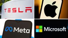 The logos of Tesla, Apple, Meta and Microsoft arranged in a grid