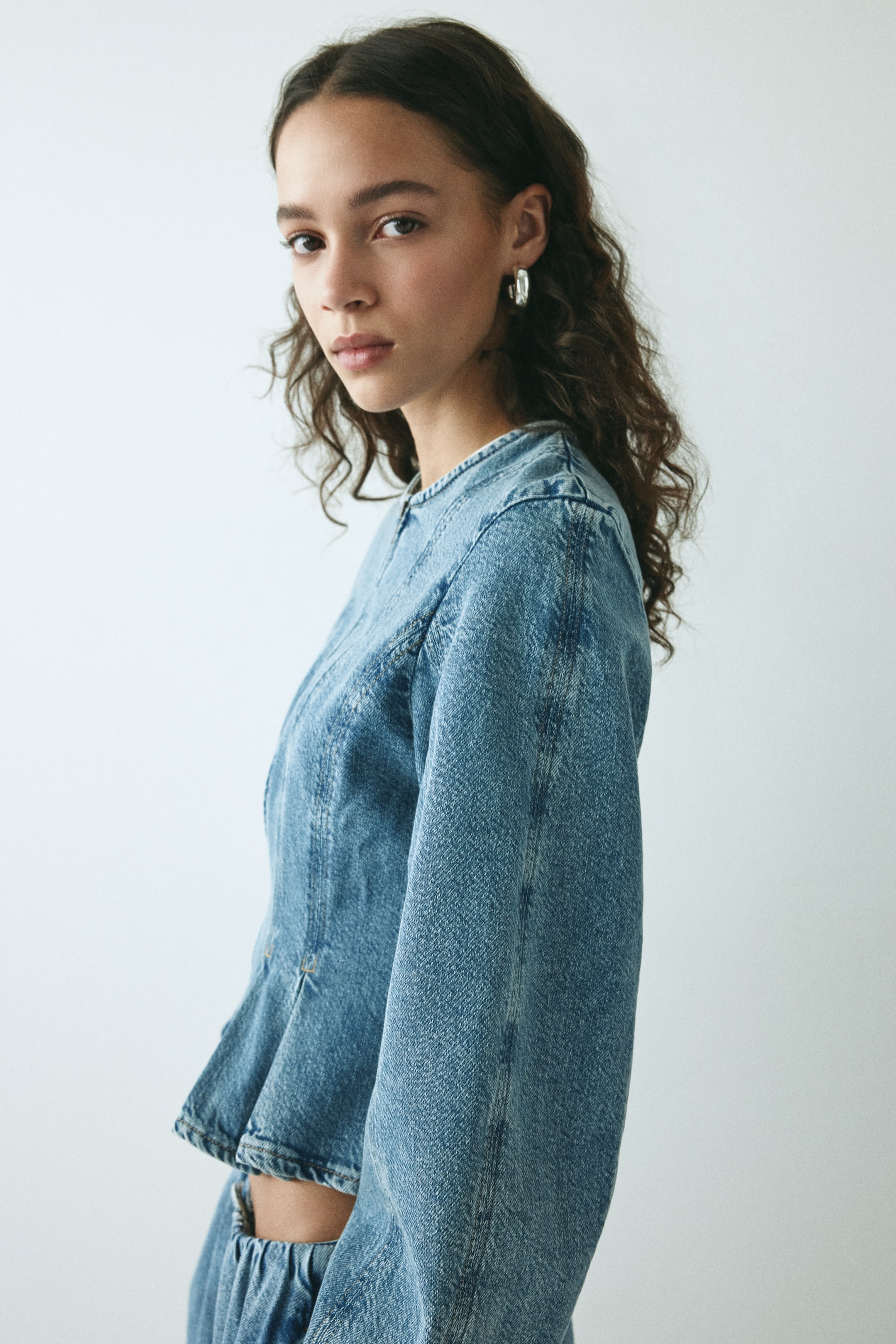 Denim Peplum Blouse - Denim Blue
