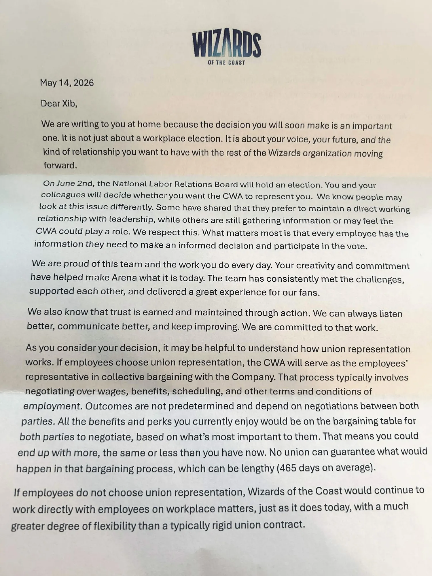 Letters from Wizards of the Coast.