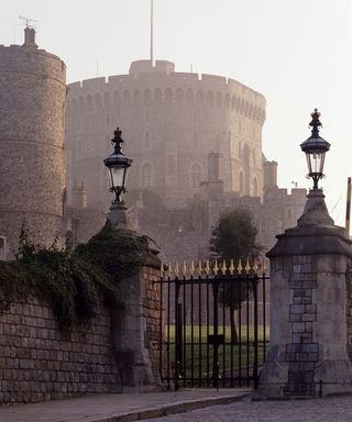 windsor castle with lamp lights and black front gate