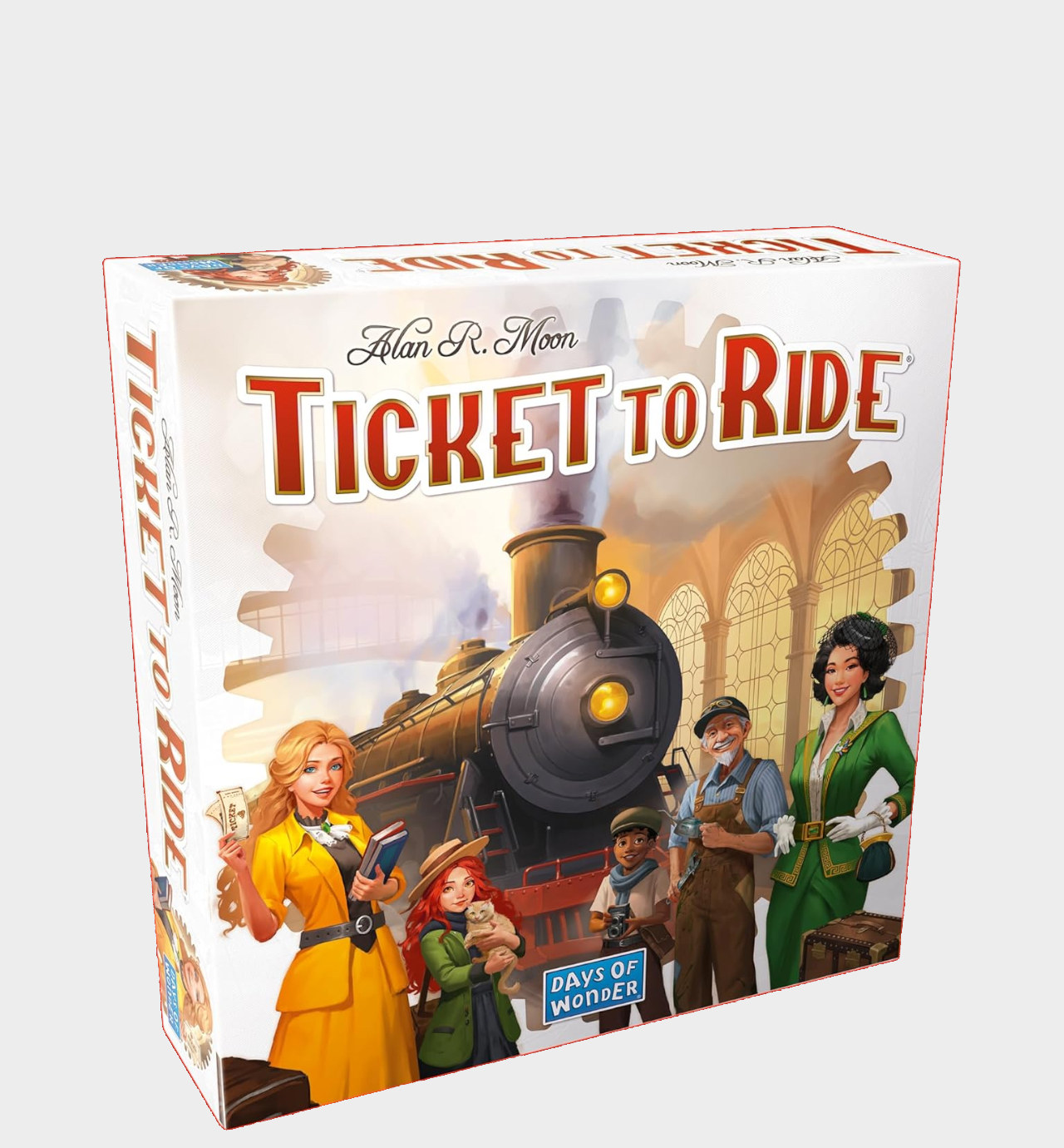 Ticket to Ride board game box on a plain background