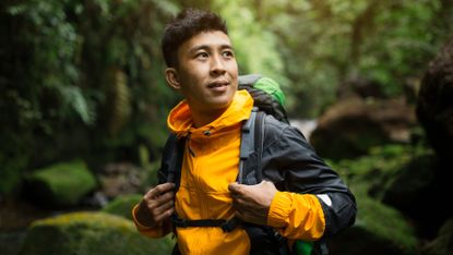 Man hiking in a forest